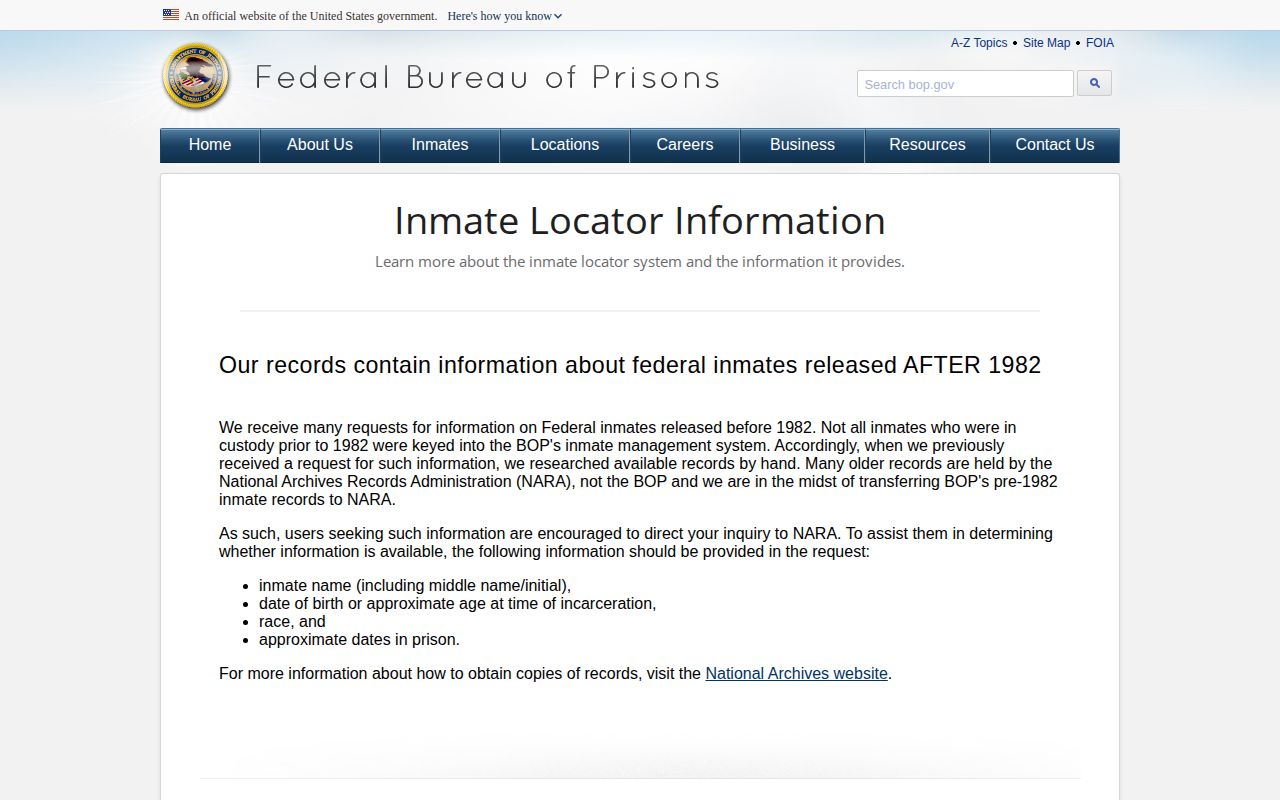 Federal BOP release date lookup for Henry County federal custody